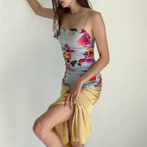 Robe nuisette à imprimé rétro, dos nu, couleur assortie
